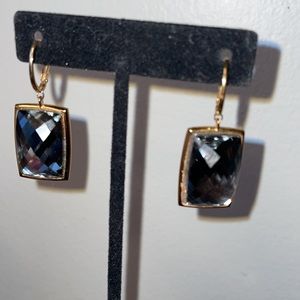 Swarovski Rectangle Brown Crystal/Rose Gold Tone Dangle Earrings